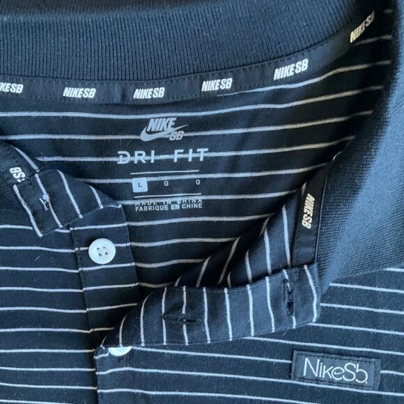 New Mens Nike Black polo striped shirt preppy skater casual business casual sz L - Picture 8 of 15